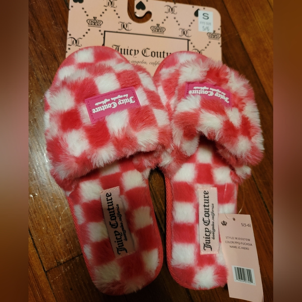 Juicy Couture Pink/White Slippers-Size S 5/6